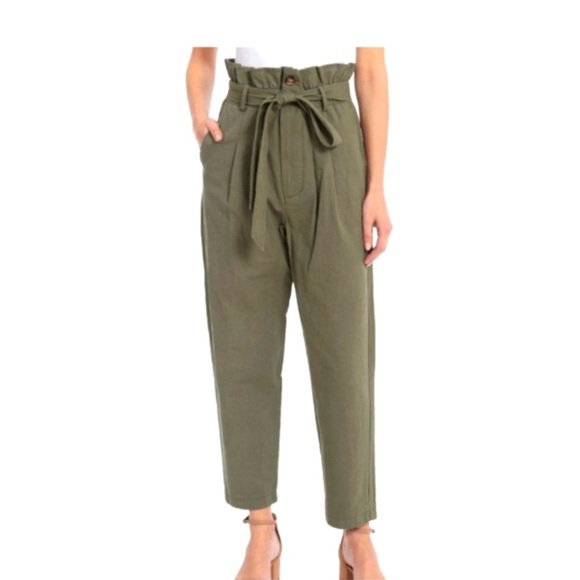 Avec Les Filles Pants - AVEC LES FILLES | Olive Green Paperbag Ankle Pants | S